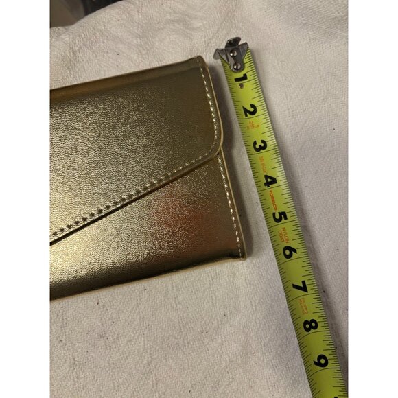 Metallic Gold Faux Leather Evening Bag Multiple Card Slots Envelope Flap Design - Picture 4 of 5